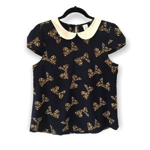 🔴 Westmoon Bow Tie Print Midnight Blue Blouse Top